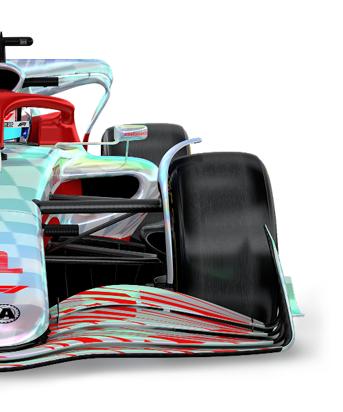 A formula 1 car in a holographic paint